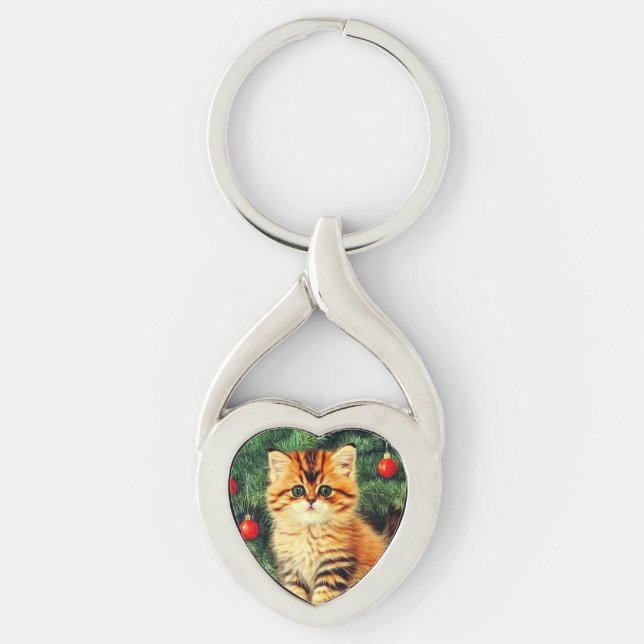 Vintage Christmas Cat Keychain (Front)