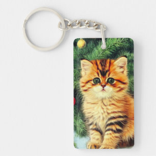 Vintage Christmas Cat Keychain