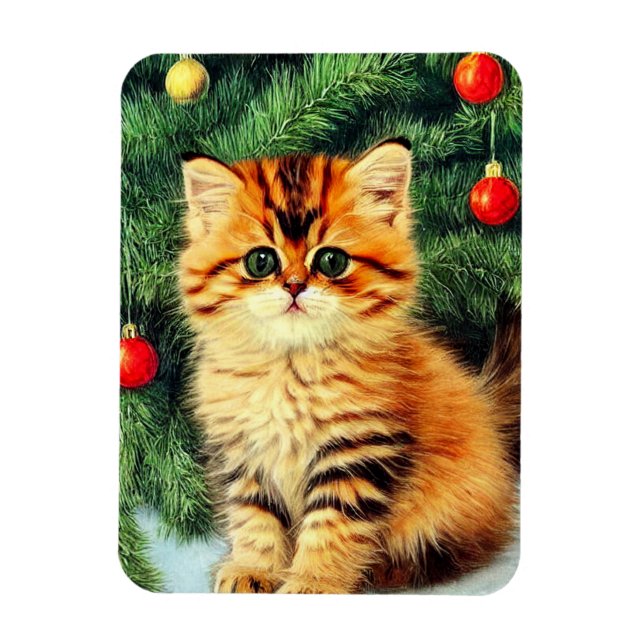 Vintage Christmas Cat Magnet (Vertical)