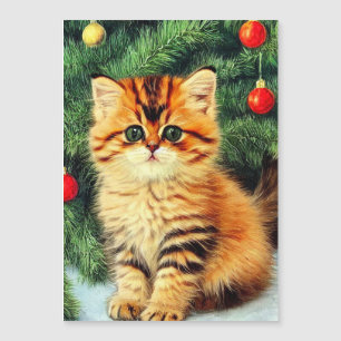 Vintage Christmas Cat Magnetic Invitation