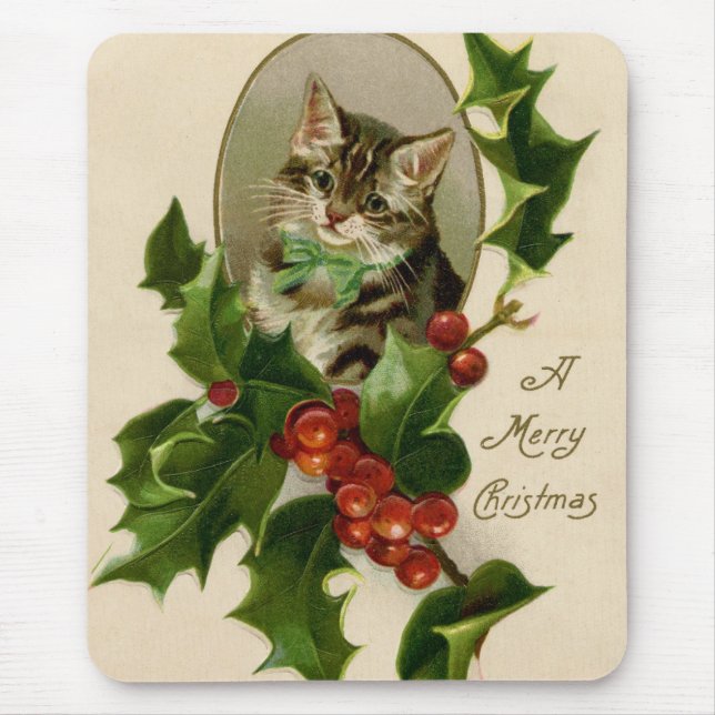 Vintage Christmas Cat Mouse Pad (Front)