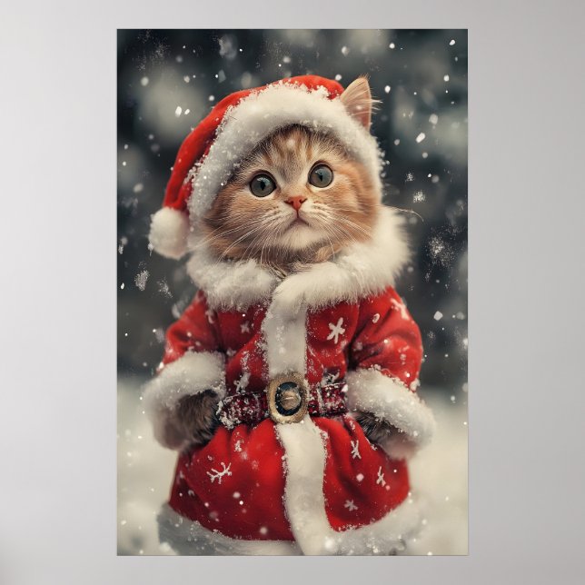 Vintage Christmas Cat Print, Retro Holiday Poster (Front)