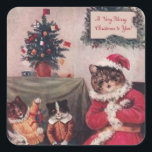 Vintage Christmas Cat Sticker, Louis Wain Cats Square Sticker<br><div class="desc">A very cute Christmas sticker (see also matching greeting card) image from a late 1800s Louis Wain Christmas card. Says "A Very Merry Christmas to You" Wain was famous in the late 1800s and early 1900s for his anthropomorphic cats, often shown in colourful comical scenes such as this Christmas one....</div>