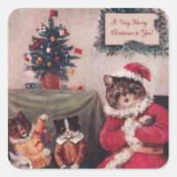 Vintage Christmas Cat Sticker, Louis Wain Cats