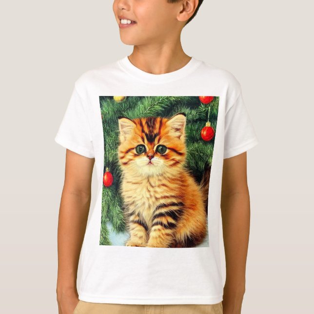 Vintage Christmas Cat T-Shirt (Front)