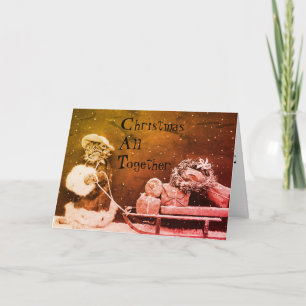 Vintage Christmas Cat with Sleigh Holiday Card