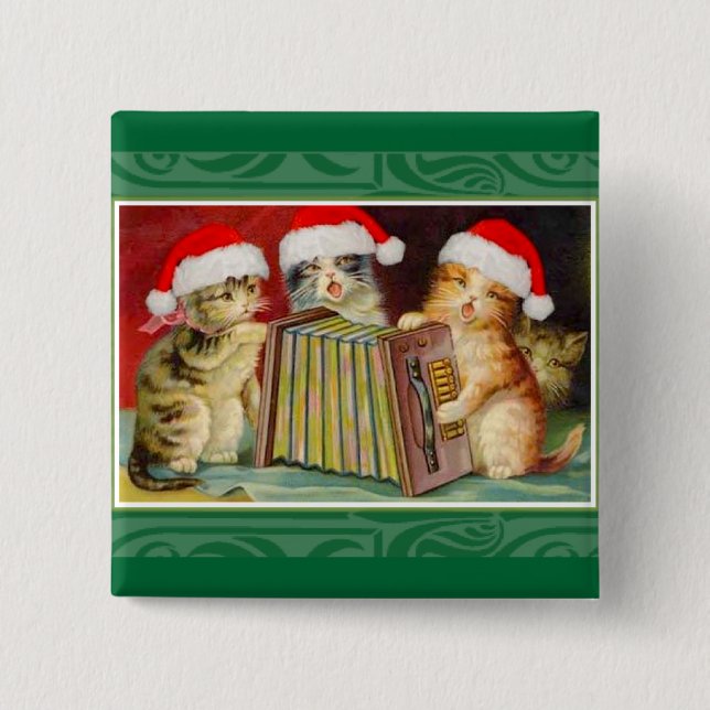 Vintage Christmas Cats 2 Inch Square Button (Front)