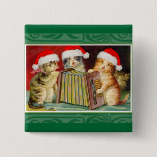 Vintage Christmas Cats 2 Inch Square Button