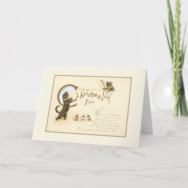 Vintage Christmas Cats and Mice Greeting Card (Front)