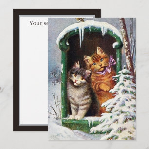 vintage Christmas Cats Holiday add sentiment Card