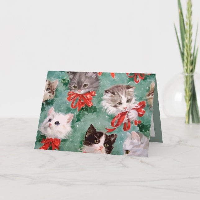 Vintage Christmas Cats Holiday Card (Front)