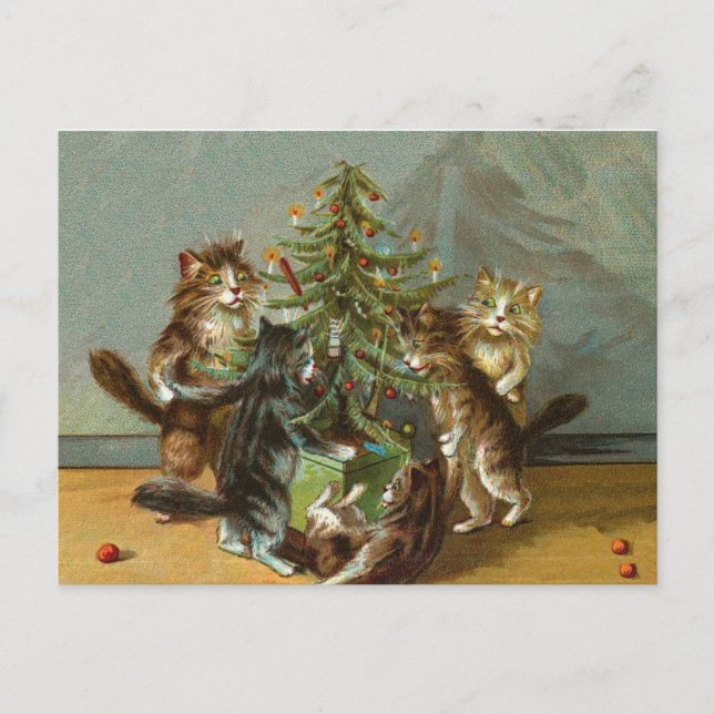 Vintage Christmas cats Holiday Postcard (Front)