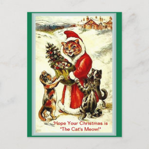 Vintage Christmas Cats "The Cat's Meow" Santa copy Postcard