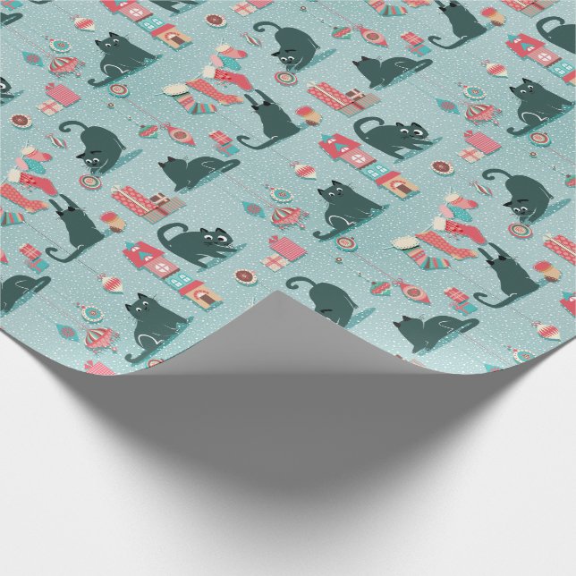 Vintage Christmas cats Wrapping Paper (Corner)