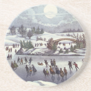 Vintage Christmas, Central Park in Winter Coaster