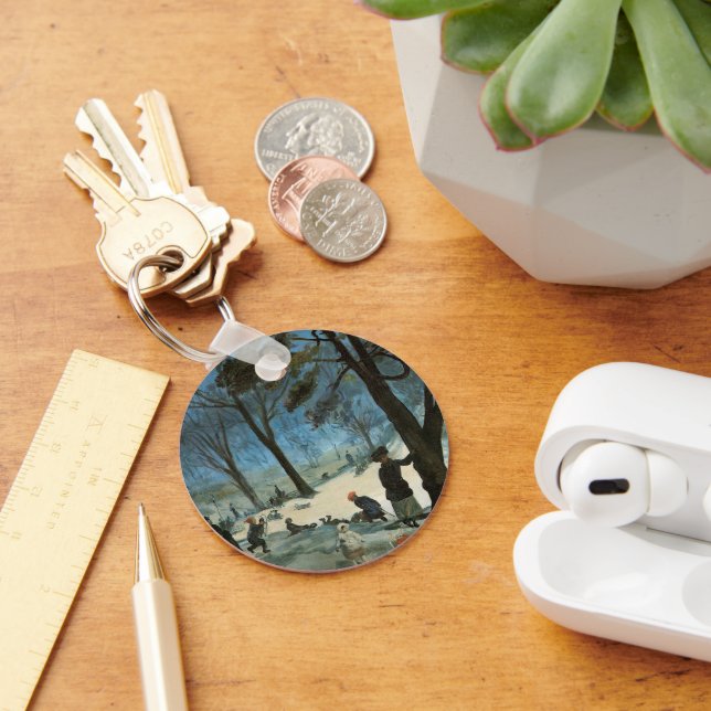 Vintage Christmas, Central Park in Winter Glackens Keychain (Desk)