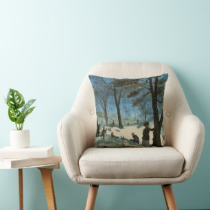 Vintage Christmas, Central Park in Winter Glackens Throw Pillow