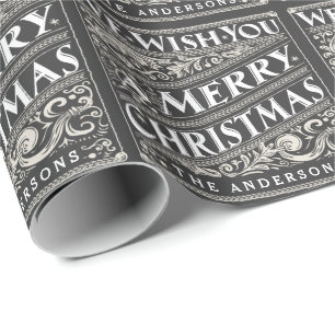 VINTAGE CHRISTMAS CHALKBOARD PERSONALIZED WRAPPING PAPER