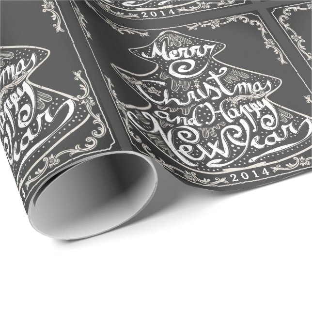 VINTAGE CHRISTMAS CHALKBOARD TREE GIFT WRAPPING WRAPPING PAPER (Roll Corner)