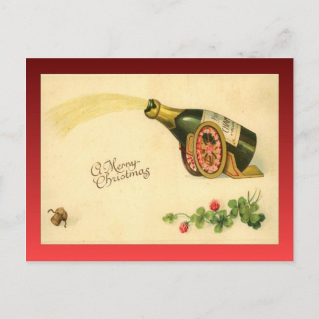Vintage Christmas, Champagne bottle Holiday Postcard (Front)