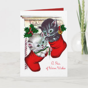 Vintage Christmas chats ajouter texte Carte de vac