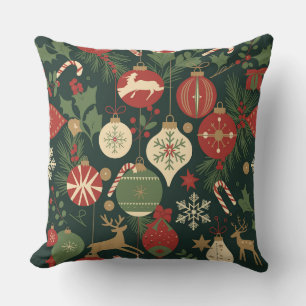Vintage Christmas Cheer Pattern Throw Pillow