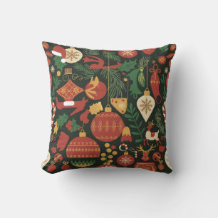Vintage Christmas Cheer Pattern Throw Pillow