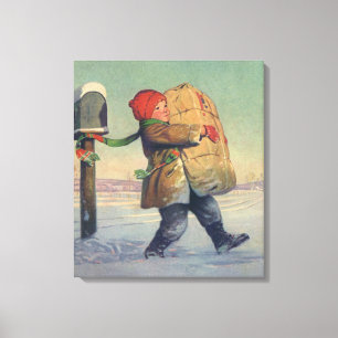 Vintage Christmas, Child with Large Package Canvas Print