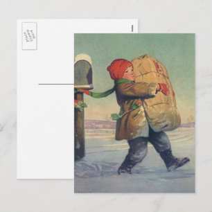 Vintage Christmas, Child with Large Package Holiday Postcard