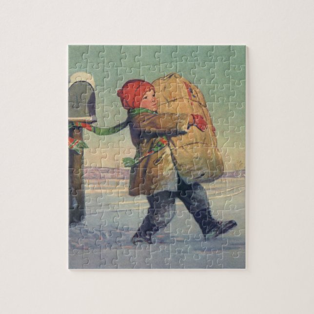 Vintage Christmas, Child with Large Package Jigsaw Puzzle (Vertical)