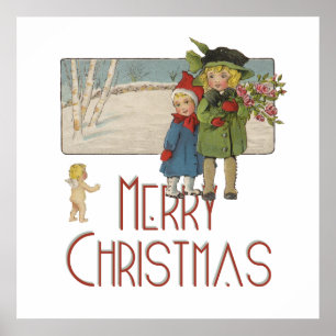 Vintage Christmas Children and Cherub Poster