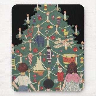Vintage Christmas Children Around a Decorated Tree Mouse Pad