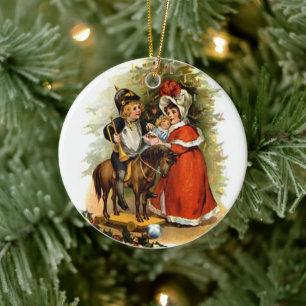 Vintage Christmas Children Ceramic Ornament