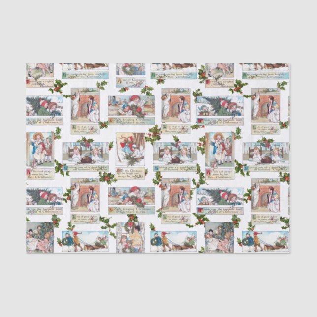 Vintage Christmas Children Collage Tissue Paper (Front)