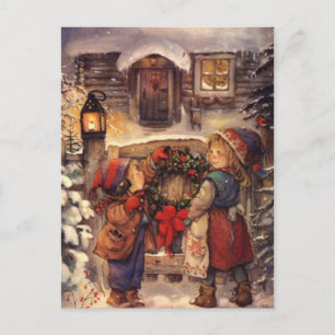 Vintage Christmas Children Holiday Postcard