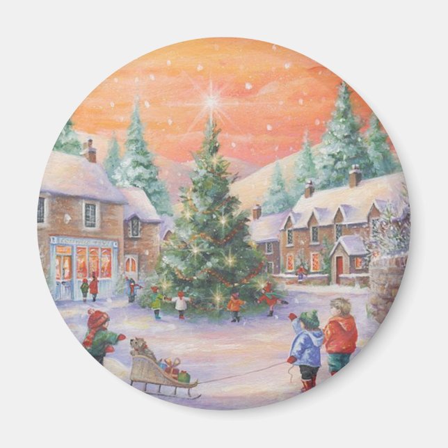 Vintage Christmas Children In The Snow Magnet (Front)