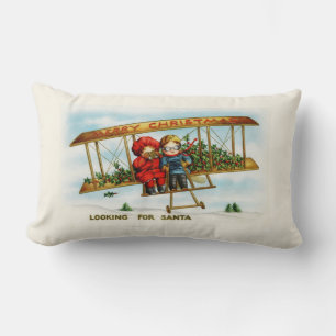 Vintage Christmas Children Looking For Santa Lumbar Pillow