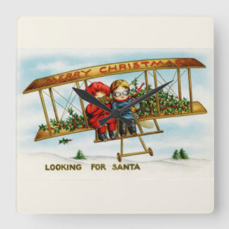 Vintage Christmas Children Looking For Santa Square Wall Clock