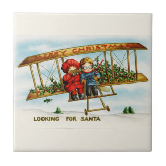 Vintage Christmas Children Looking For Santa Tile