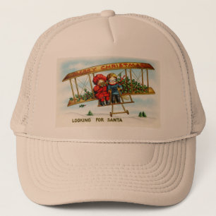 Vintage Christmas Children Looking For Santa Trucker Hat