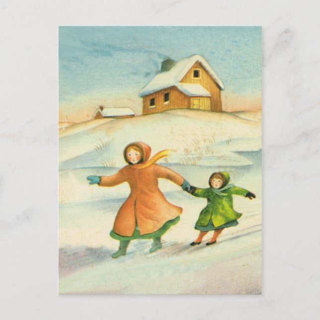 Vintage Christmas, children playing Holiday Postcard (Front)