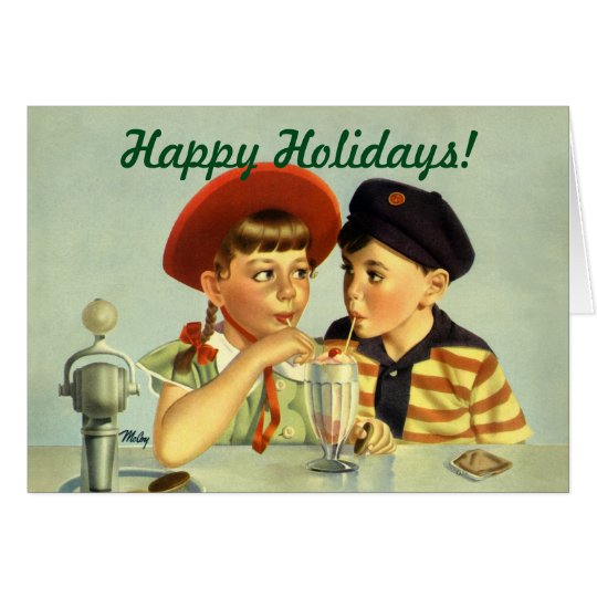 Vintage Christmas, Children Sharing a Shake Card