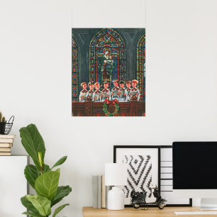 Vintage Christmas Children Singing Choir in Church Poster