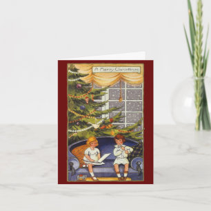 Vintage Christmas, Children Sitting on a Couch Holiday Card