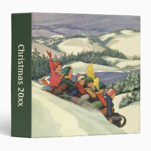 Vintage Christmas, Children Sledding on a Mountain Binder