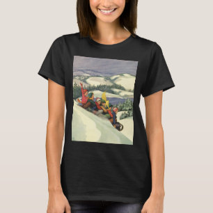 Vintage Christmas, Children Sledding on a Mountain T-Shirt