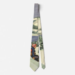 Vintage Christmas, Children Sledding on a Mountain Tie