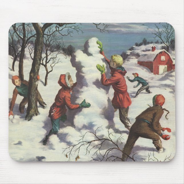 Vintage Christmas, Children Snowball Fight Mouse Pad (Front)