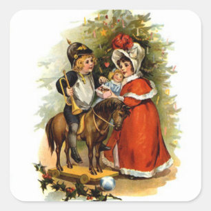 Vintage Christmas Children Square Sticker
