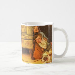 Vintage Christmas Children Waiting for Santa Claus Coffee Mug
